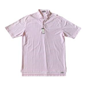 Saint Bernard Royal Oxford Parker Stripe Polo Orchid White Pima Cotton Mens